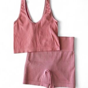 Pink Ribbed Women's workout Set